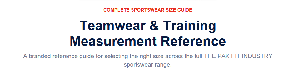 Teamwear Size Guide